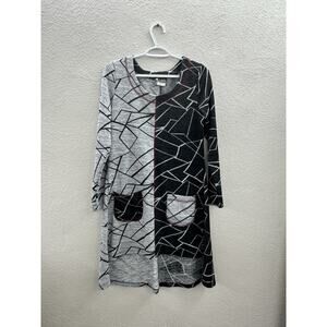 Artex Fashions Womens Dress Size Medium Long Sleeve Black Gray Abstract